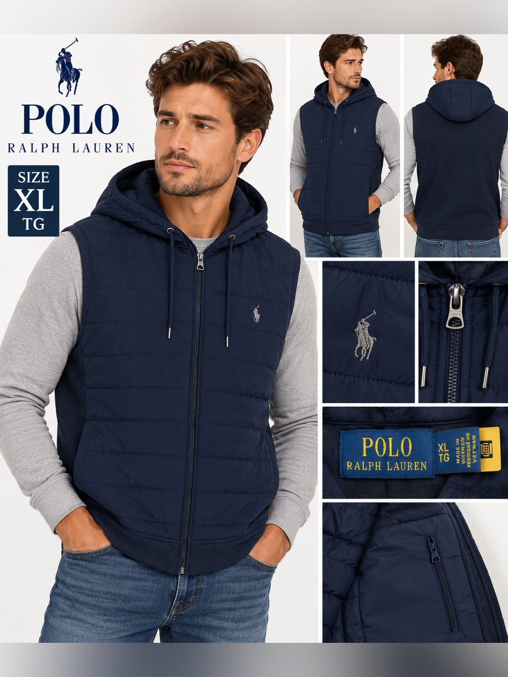 Ralph Lauren Navy Quilted Hooded Men's Vest XL